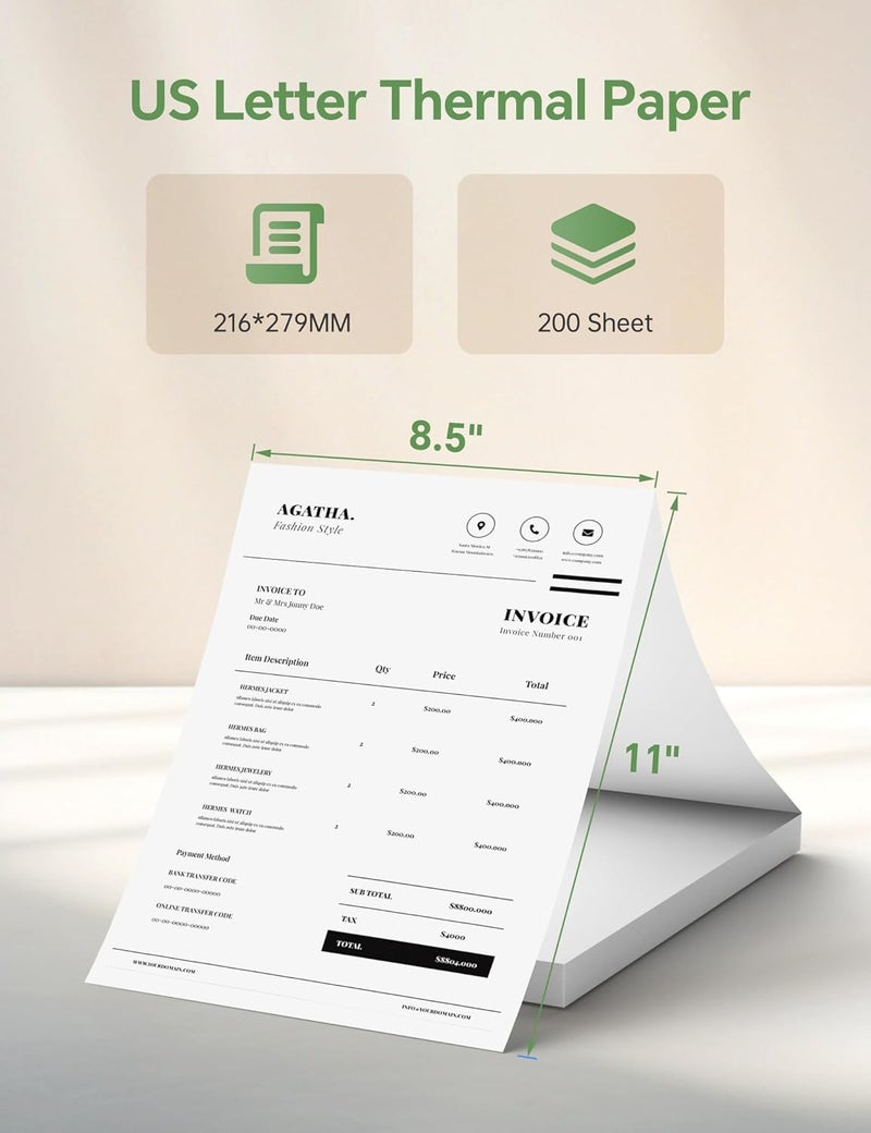 PRT 200 Sheets Thermal Printer Paper 8.5x11 US Letter MT610 Thermal Paper, Compatible with /iDPRT/HPRT Portable Printer and Other Brands Thermal Document Printers - Image 3